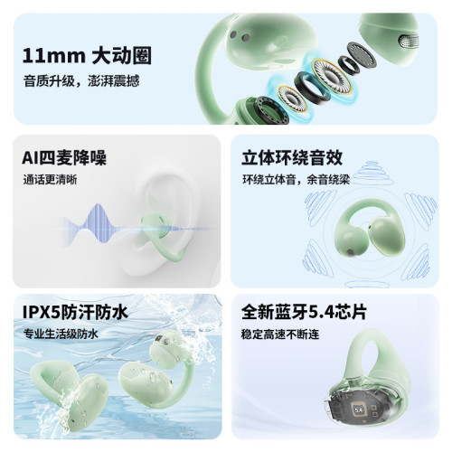 新款夜光流沙AI主動降噪開放式真無線長續航電競夾耳式藍牙耳機