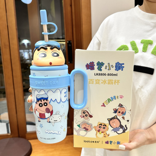 蠟筆小新大手柄水杯316不鏽鋼兒童保溫杯新款可愛大容量吸管杯子