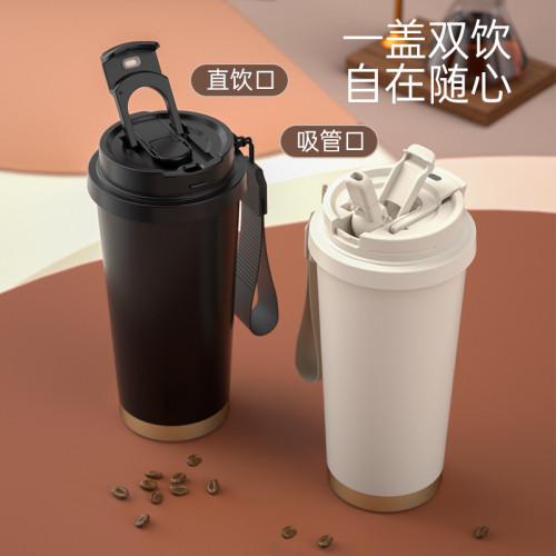 316不鏽鋼隨行雙飲杯可攜式咖啡杯高顔值子水杯陶瓷內膽保溫杯車用