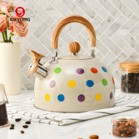 波點噴色不鏽鋼鳴音燒水壺泡茶咖啡歐美鳴笛壺3L廚具口哨壺