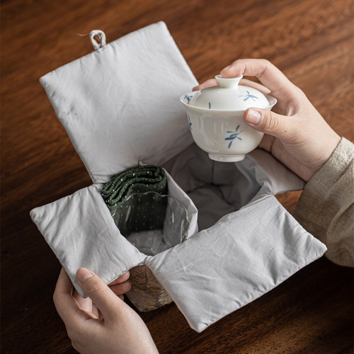 陶物集旅行茶具套組小清新手繪蘭花蓋碗茶杯可攜式套裝戶外茶碗禮品