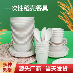 稻殼碗質量好的一次性碗家用食品級一次性飯碗碗筷三件套餐具套裝