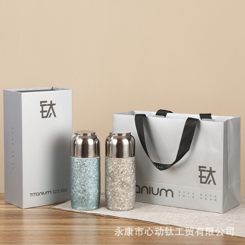 純鈦磁吸蓋保溫杯茶水分離小巧可攜式全鈦真空雙層保溫杯高檔禮盒