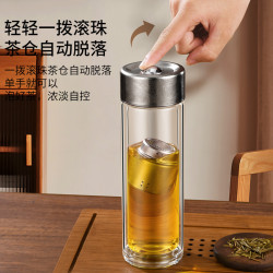 玻璃杯磁吸杯純鈦茶倉磁彈杯茶水分離泡茶杯高硼矽耐熱冷車用水杯