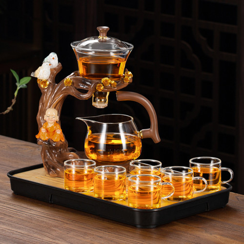 創意半自動茶具套裝2024新款高檔玻璃磁吸茶壺家用功夫沖茶器懶人