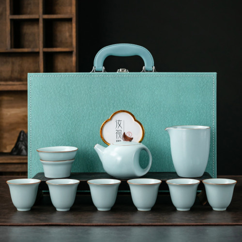 整套汝窰茶具陶瓷功夫茶具辦公家用簡約泡茶壺商務禮品伴手禮
