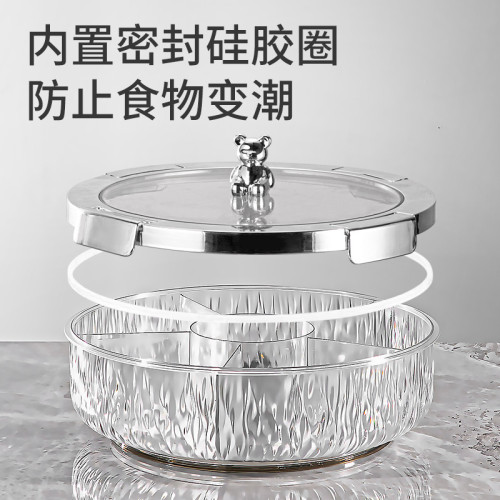 家用PET仿玻璃水果盤圓形乾果盤透明堅果盒密封小吃盒旋轉果罐