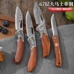 大馬士革鋼折曡水果刀多功能防身刀野外高硬度鋒利戶外可攜式小刀