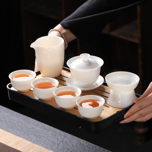 羊脂玉白瓷茶具套裝全套功夫茶壺蓋碗茶杯旅行可攜式禮盒印