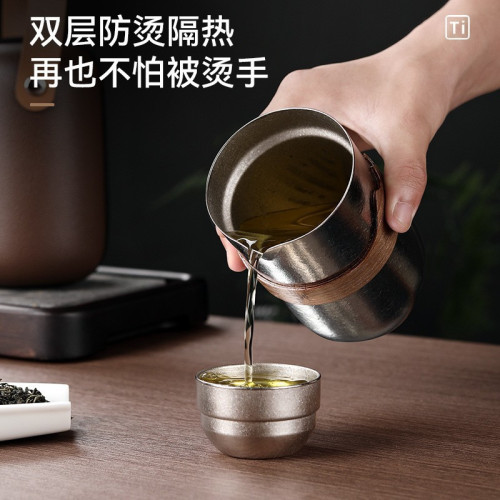 純鈦鷹嘴泡茶器茶具套裝新款可攜式戶外茶水分離快客杯泡茶一壺四杯