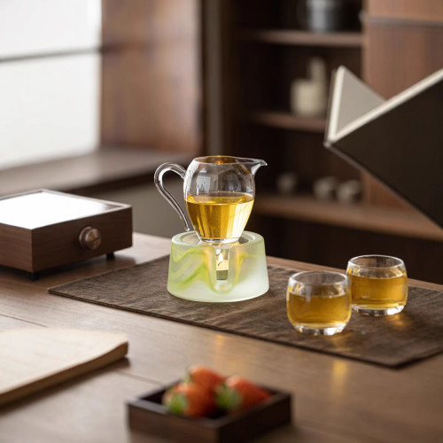 水晶玻璃暖茶爐溫茶器圍爐煮茶加熱琉璃茶道器具蠟燭煮茶器公道杯