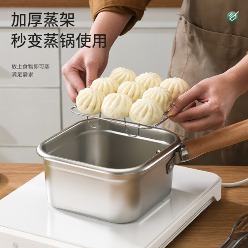 日式不鏽鋼方形油炸鍋家用奶鍋煮麵鍋戶外可攜式天婦羅炸鍋