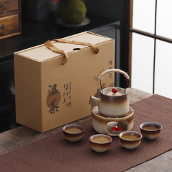 圍爐煮茶功夫茶具套裝家用戶外明火溫茶壺柴燒粗陶提梁壺整套禮品