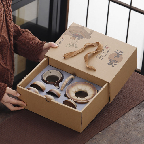圍爐煮茶功夫茶具套裝家用戶外明火溫茶壺柴燒粗陶提梁壺整套禮品
