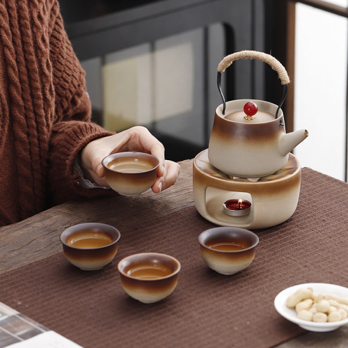 圍爐煮茶功夫茶具套裝家用戶外明火溫茶壺柴燒粗陶提梁壺整套禮品