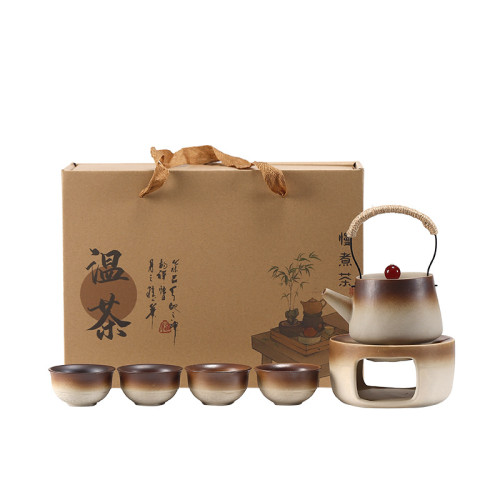 圍爐煮茶功夫茶具套裝家用戶外明火溫茶壺柴燒粗陶提梁壺整套禮品