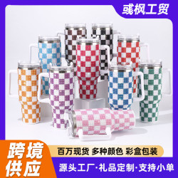 棋盤格貼鑽一代40oz大容量冰霸杯304不鏽鋼保溫杯車用汽車杯