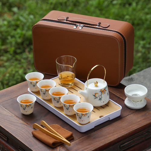 旅行功夫茶具套裝家用陶瓷茶壺茶杯戶外可攜式茶盤中秋商務伴手禮