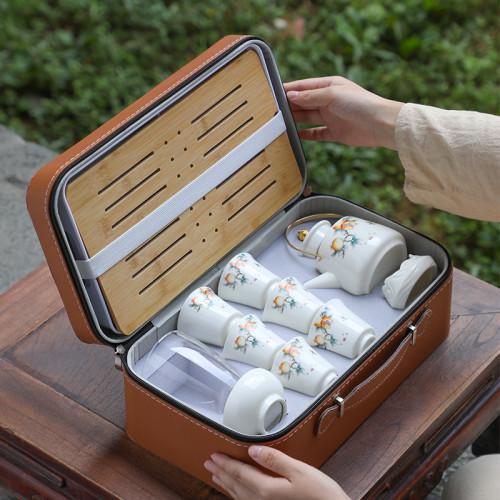 旅行功夫茶具套裝家用陶瓷茶壺茶杯戶外可攜式茶盤中秋商務伴手禮