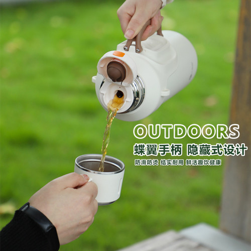 紅家園大容量保溫壺316茶水分離旅行壺戶外背帶手提旅行運動水壺