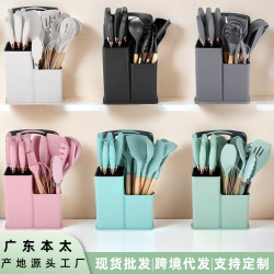 1900g矽膠廚具19件套不沾鍋烹飪鏟勺帶收納桶刀具組合套