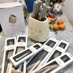 SMEG斯麥格奶油色廚房刀具套裝復古家用不鏽鋼菜刀刀架