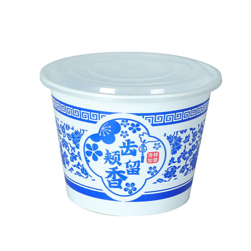 一次性餐盒青花瓷塑膠圓形碗麻辣燙打包碗國潮來襲打包盒外賣圓碗