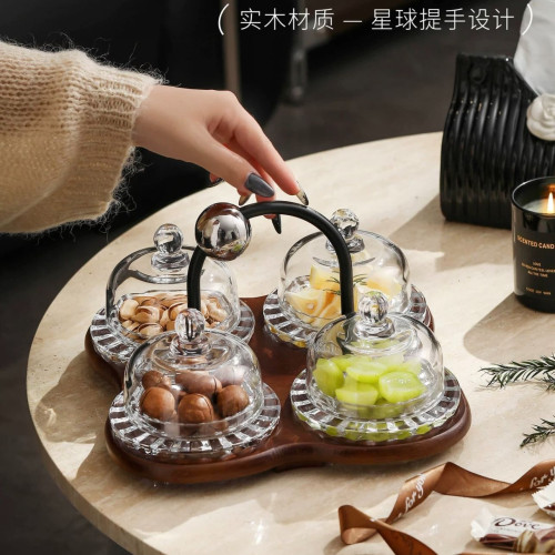 滿氛水果盤高級精緻高顔值零食茶點盤家用高級感帶蓋玻璃點心盤