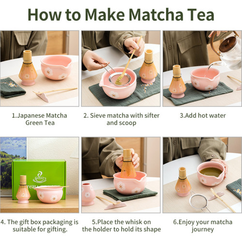 日式抹茶茶具套裝7件套彩盒陶瓷百本立茶筅日本抹茶碗