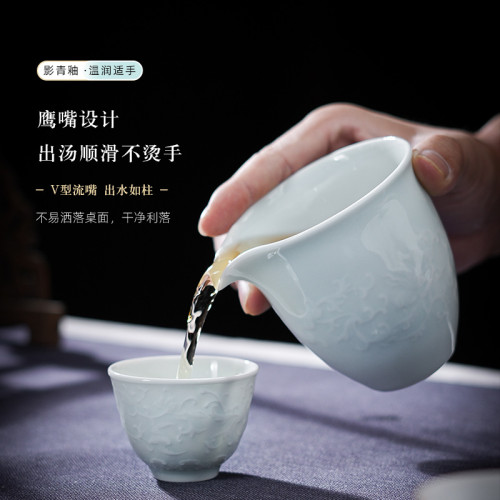 景德鎮陶瓷影青白瓷泡茶蓋碗茶杯套裝辦公室喝茶功夫茶具套裝 A