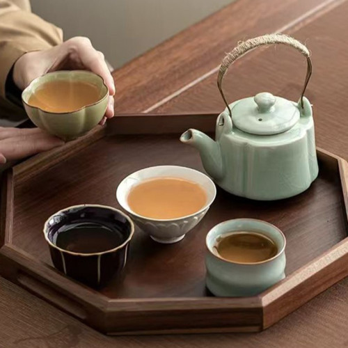 黑胡桃木八角形形家用茶盤木質餐盤披薩酒店上菜托盤水果