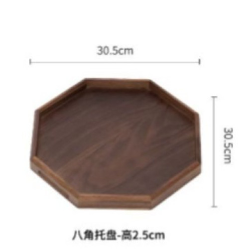 黑胡桃木八角形形家用茶盤木質餐盤披薩酒店上菜托盤水果