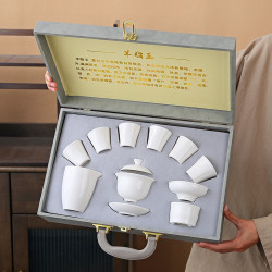 羊脂玉功夫茶具陶瓷純白高級家用泡茶套裝伴手禮白瓷茶具印刷