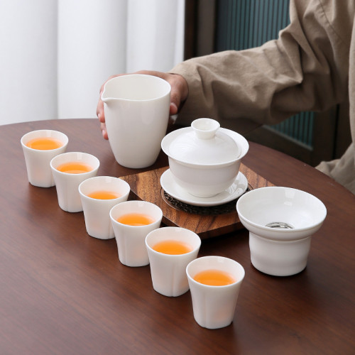 羊脂玉功夫茶具陶瓷純白高級家用泡茶套裝伴手禮白瓷茶具印刷