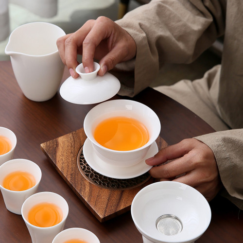 羊脂玉功夫茶具陶瓷純白高級家用泡茶套裝伴手禮白瓷茶具印刷