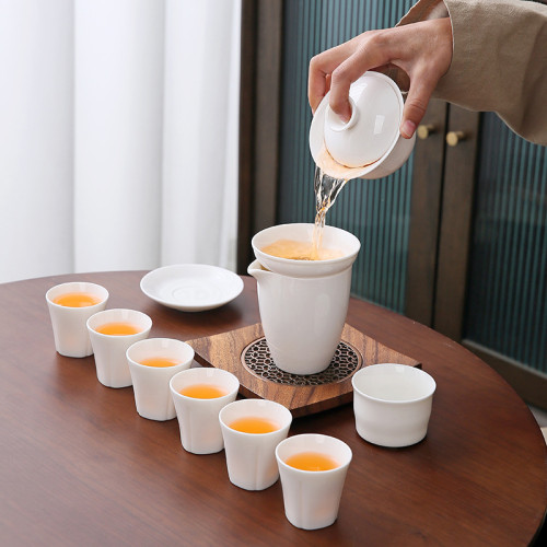 羊脂玉功夫茶具陶瓷純白高級家用泡茶套裝伴手禮白瓷茶具印刷