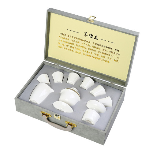 羊脂玉功夫茶具陶瓷純白高級家用泡茶套裝伴手禮白瓷茶具印刷