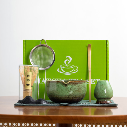 日式抹茶茶具套裝7件套窰變釉彩盒多款百本立工具套裝