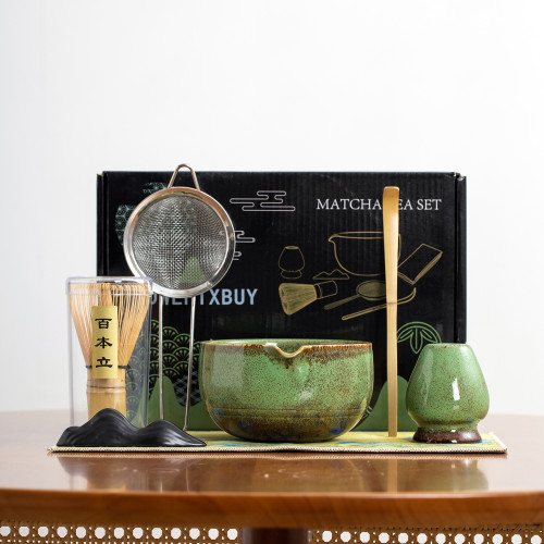 日式抹茶茶具套裝7件套窰變釉彩盒多款百本立工具套裝