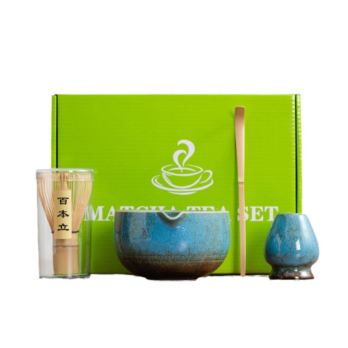 日式抹茶茶具套裝7件套窰變釉彩盒多款百本立工具套裝