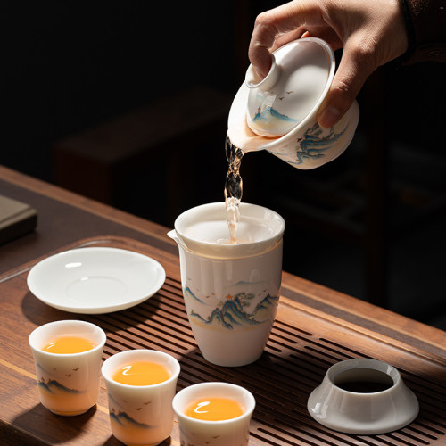 高檔羊脂玉白瓷功夫茶具套裝整套家用蓋碗茶杯禮盒裝商務伴手禮品