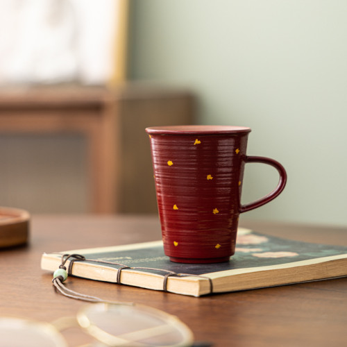 漆紅灑金老巖泥粗陶咖啡杯喝水杯陶瓷高顔值陶瓷杯下午茶杯定