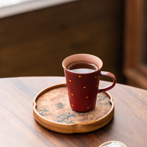 漆紅灑金老巖泥粗陶咖啡杯喝水杯陶瓷高顔值陶瓷杯下午茶杯定