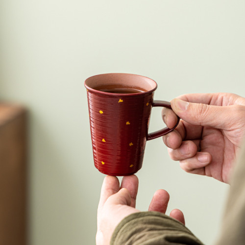 漆紅灑金老巖泥粗陶咖啡杯喝水杯陶瓷高顔值陶瓷杯下午茶杯定