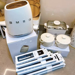 SMEG斯麥格奶油色廚房刀具套裝復古家用不鏽鋼菜刀刀架
