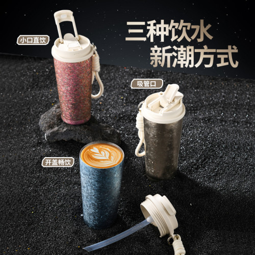 鈦杯雙層大冰花咖啡杯可攜式大容量純鈦雙飲保溫杯水杯輕奢高級感