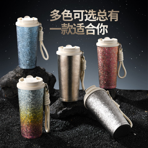 鈦杯雙層大冰花咖啡杯可攜式大容量純鈦雙飲保溫杯水杯輕奢高級感