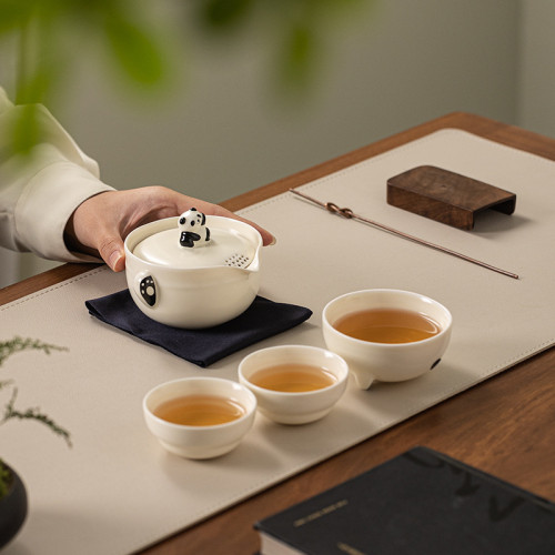 熊貓旅行茶具國潮文創一壺三杯陶瓷可攜式戶外隨身泡茶快客杯伴手禮
