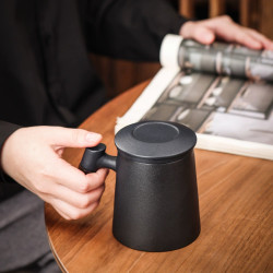 辦公室帶過濾茶漏高檔水杯陶瓷茶水分離泡茶杯子男士個人專用