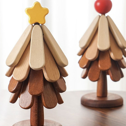 高級感聖誕樹隔熱墊餐桌擺件創意一棵樹實木防燙鍋墊折曡盃墊碗墊 高級感聖誕樹隔熱墊餐桌擺件創意一棵樹實木防燙鍋墊折曡盃墊碗墊